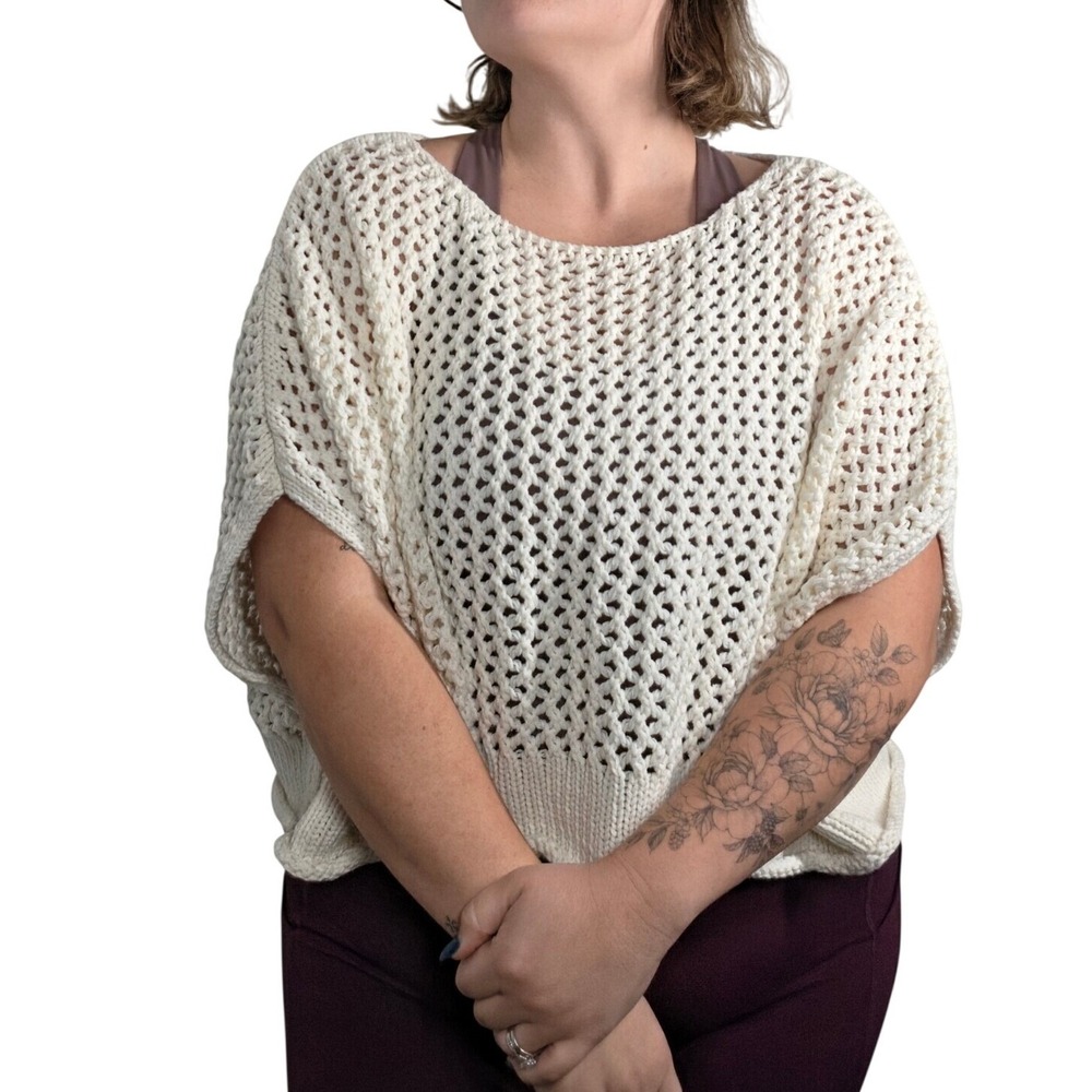 Torrid Womens Ivory Open Knit Crochet Boxy Crop Sweater Dolman Sleeve XL-XXL